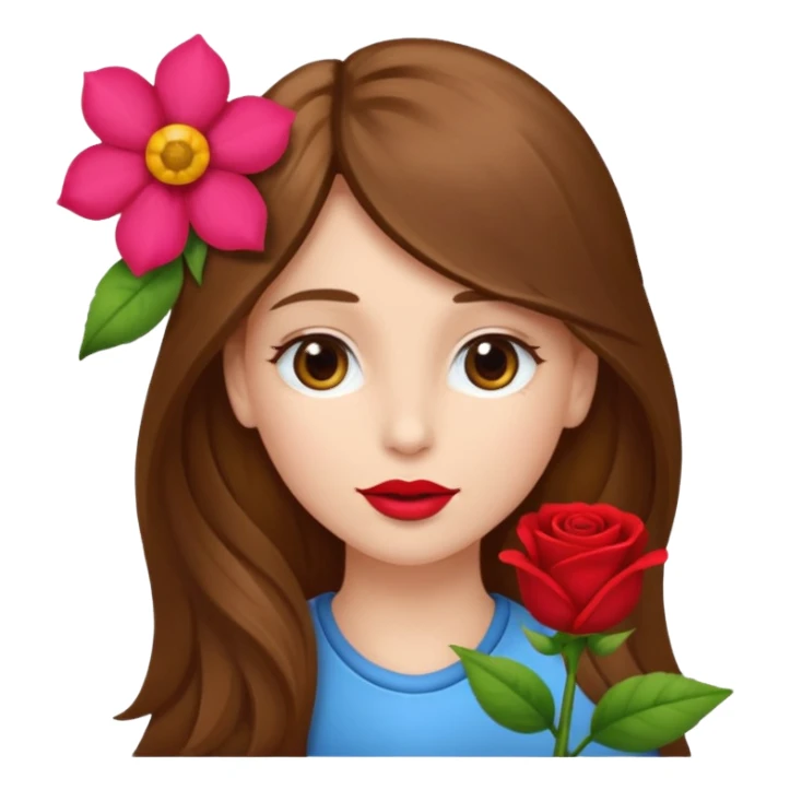 Ein braunhaariges Mädchen (glatte Haare ) mit einen Blume hinter dem ohr lange haare zur Seite kuckend  sticker