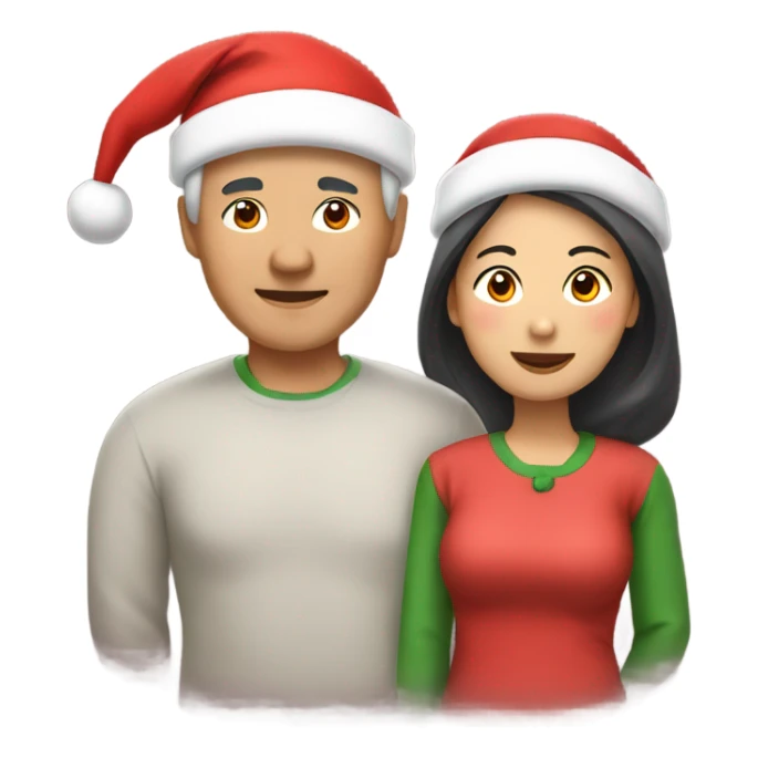 Middle-aged Asian couple with Santa hats sticker