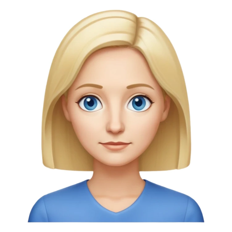 Mrs. Maria, math and artificial intelligence teacher, no glasses, thin nose, blonde eyebrows, blonde bob hair, blue eyes sticker