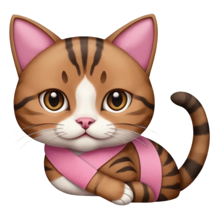 a  brown and black tabby cat, with a pink bandage on her front paw, sticker