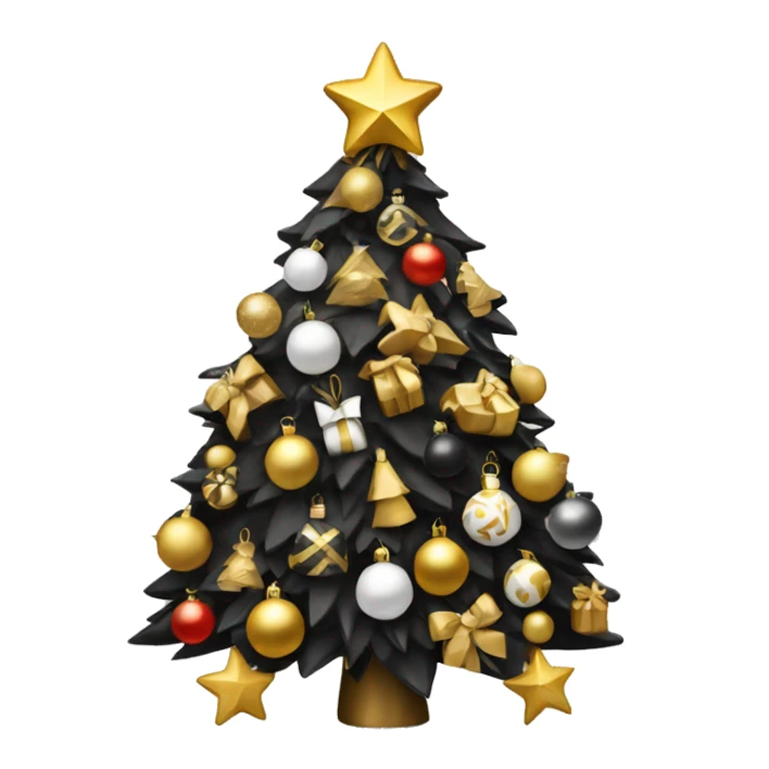 Christmas tree decorated with toys in black, white and gold colors sticker