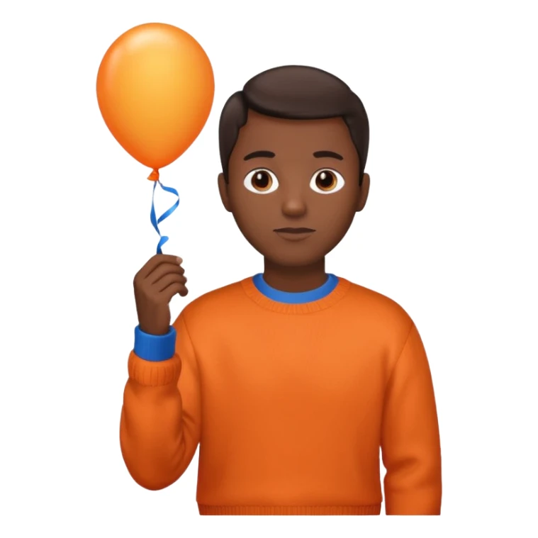 dark brown skin, orange sweater, hold blue balloon sticker