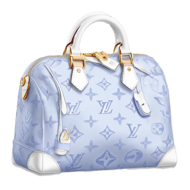 White Designer Louis Vuitton bag with periwinkle monogram and trim sticker