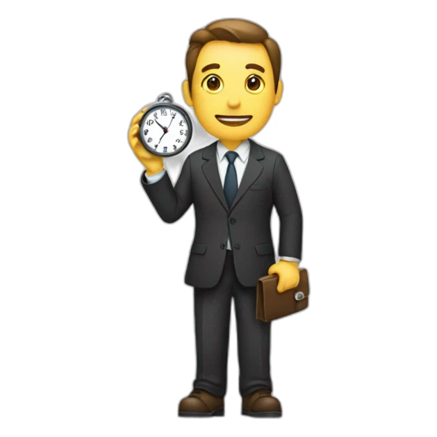 a man in a suit holding a clock in his right hand sticker