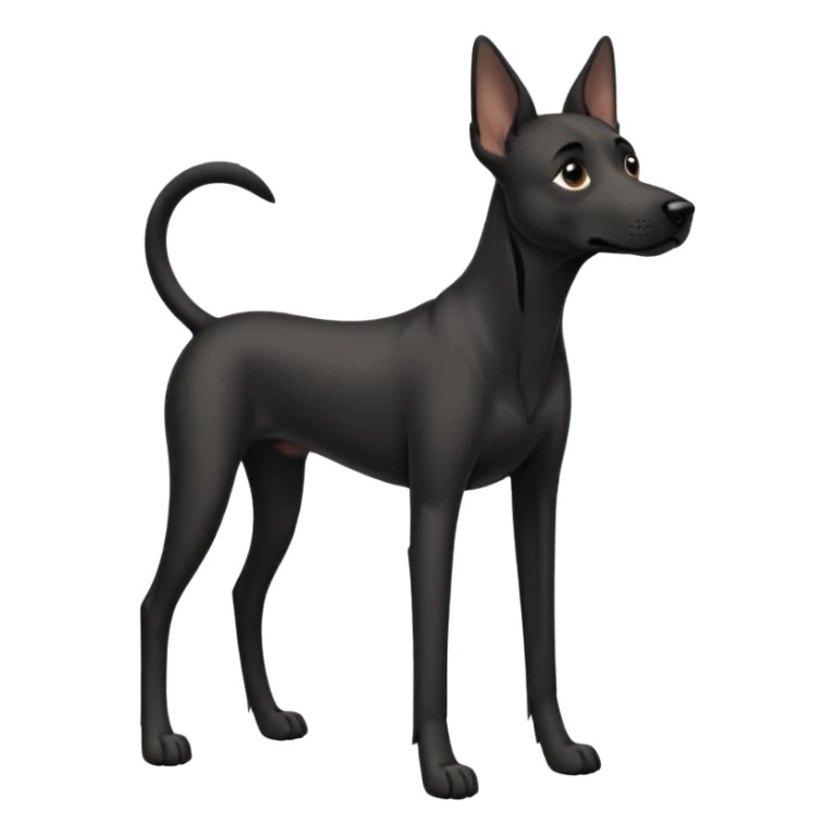 Full black dog like full body dog emoji, Drooping ears, short muzzle, medium coat, stocky build, slender long legs sticker