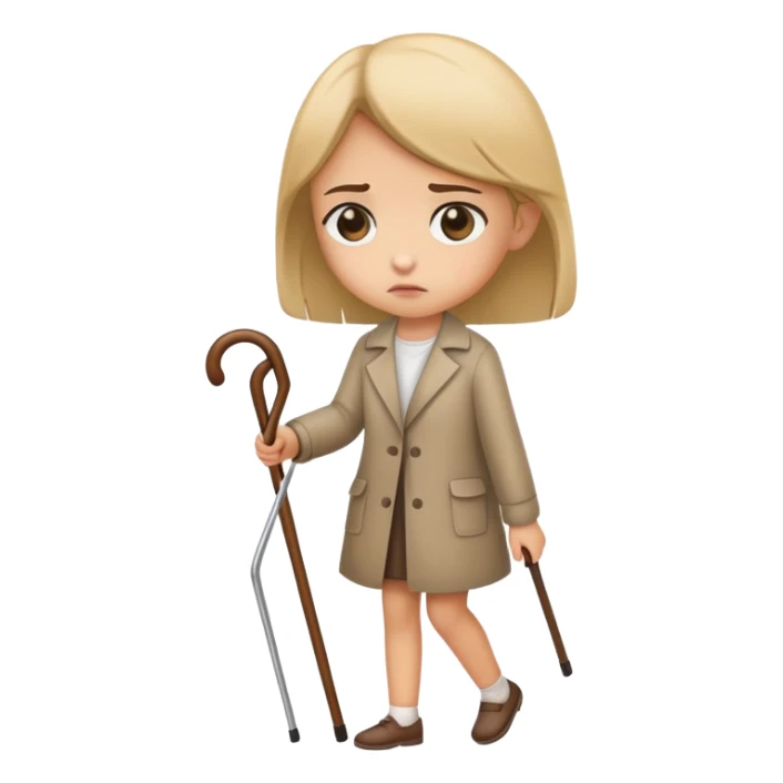 girl sad walking blind walking with a cane sticker