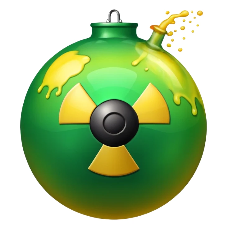 create a poison bomb which is radioactive in color, make the poison inside spoiling out and make the bomb gradient from green to yellow, make the bomb a sphere, dont add a radioactive symbol in the middle sticker
