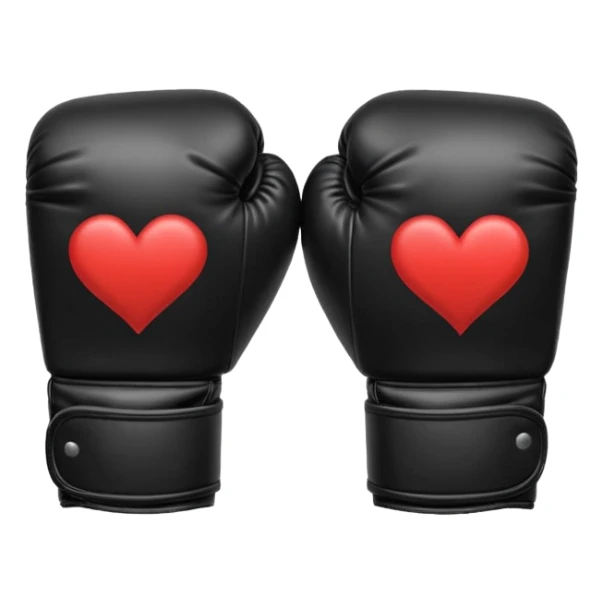 Genera un emoji de guantes de boxeo negros con corazones rotos  sticker