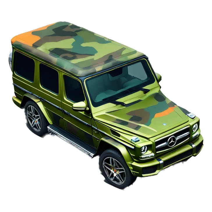 Young Dolph luxury clothes,blue diamond chain on,getting inside/not all the way in,just opened car door to his all orange and green colored,whole car painted army camouflage, Mercedes G Wagon sticker
