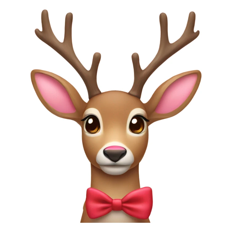 Christmas deer with red nose and pastel pink bow sticker