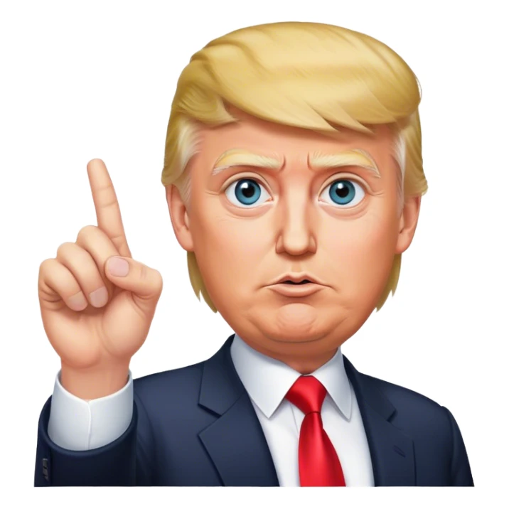 Super realistic Donald Trump pointing index finger up, realistic eyes sticker