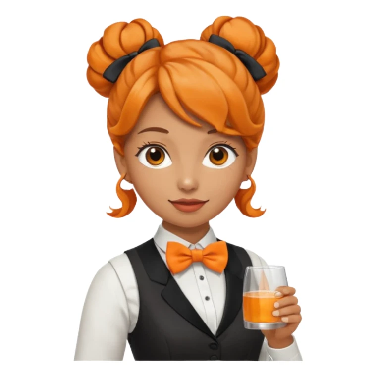 a bartender lady with bow tie and vest, having orange wavy bun hair















 sticker