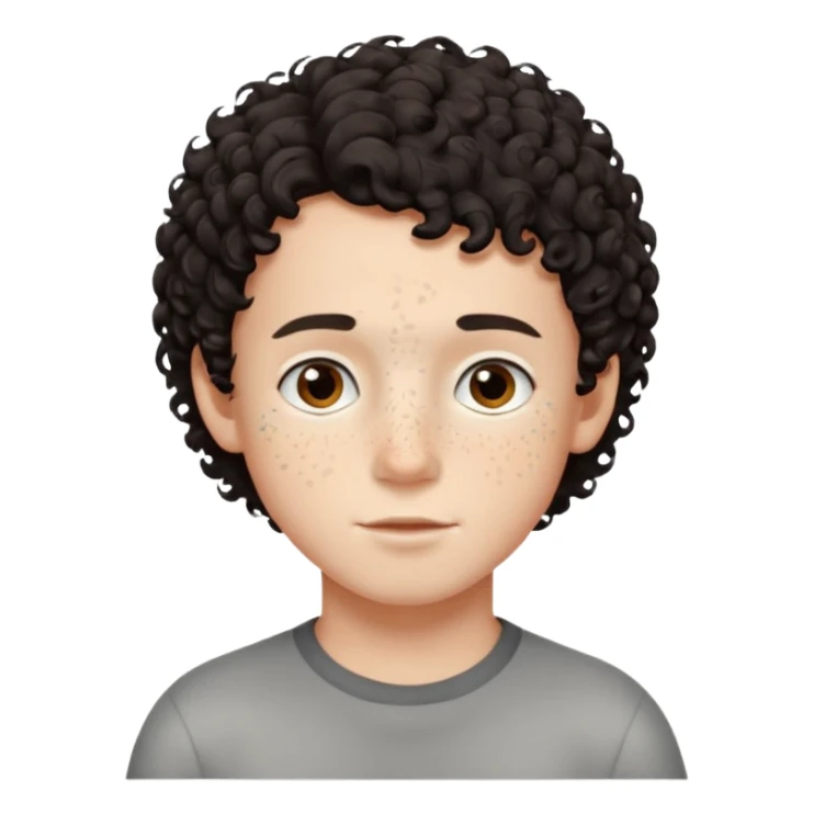 boy, dark and short curly hair, medium white skin,  sticker