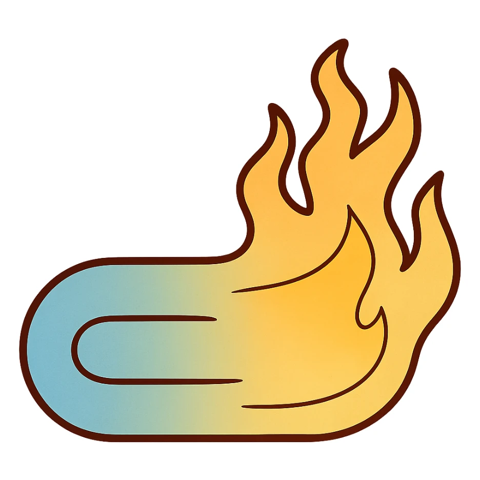 fire streak emoji, flat style, blue to orange gradient, no face, soft and clean, like a streak button, matching reference image sticker