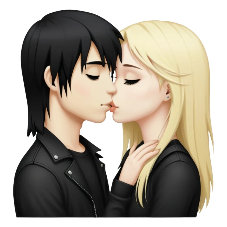 Emo boy with long black emo hair kissing long blonde girl sticker