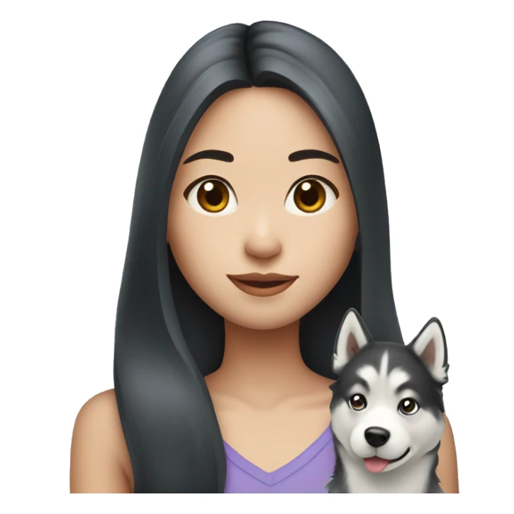 Long hair Asian Girl with husky dog sticker
