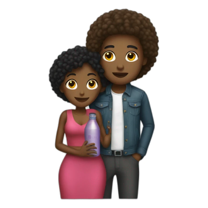 light skin man with bottle, hugging short darkskin woman in designer clothes sticker