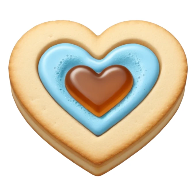 Realistic shortbread cookie in the shape of a heart with light blue jelly middle filling and sprinkled powder sugar on top. sticker