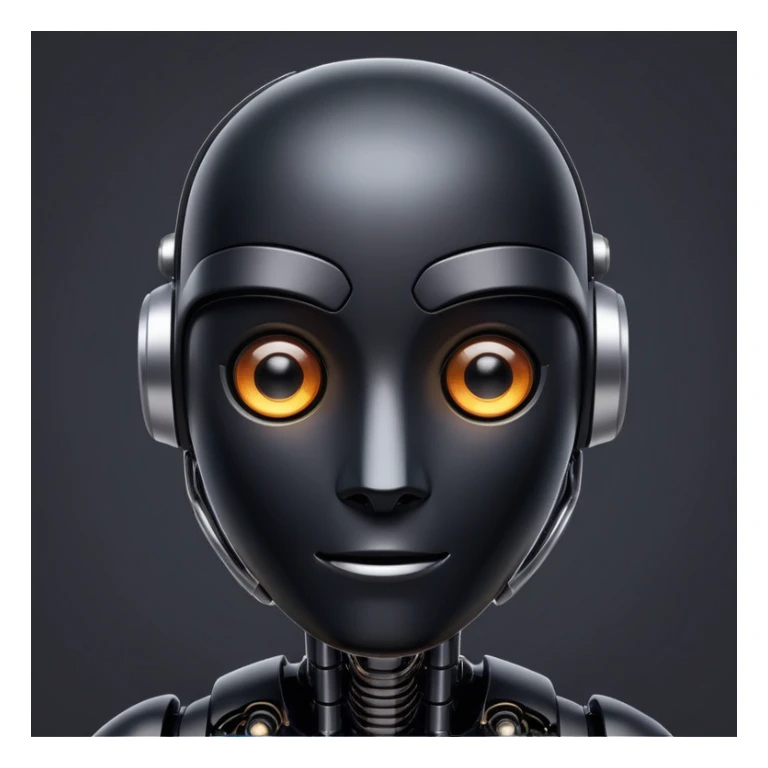 modern face of a black robot with white led eyes, red background sticker