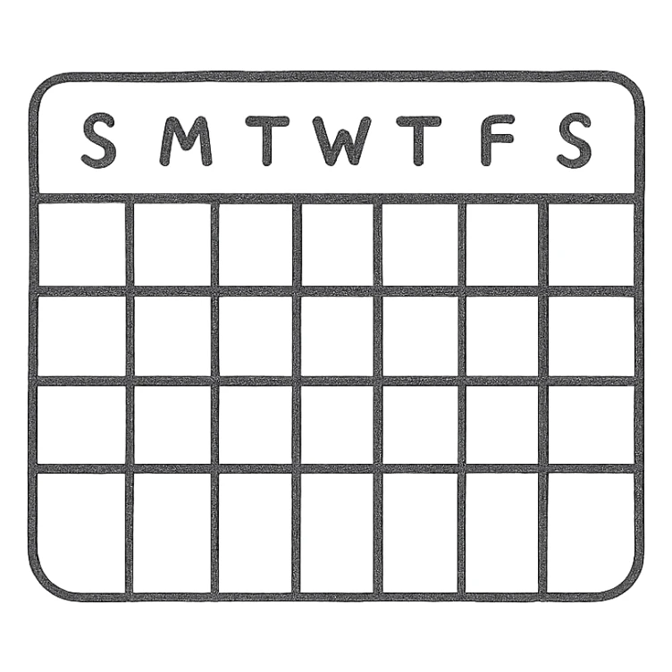 Простой календарь в стиле дудлинг — прямоугольная сетка с днями недели, нарисованная вручную sticker