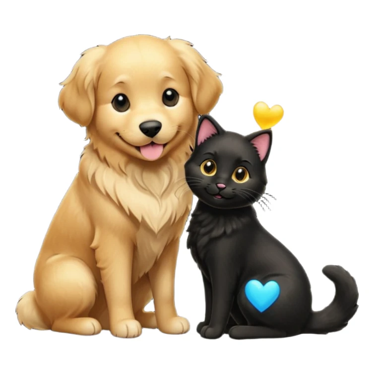 1 golden retriever and 1 black cat romancing sticker