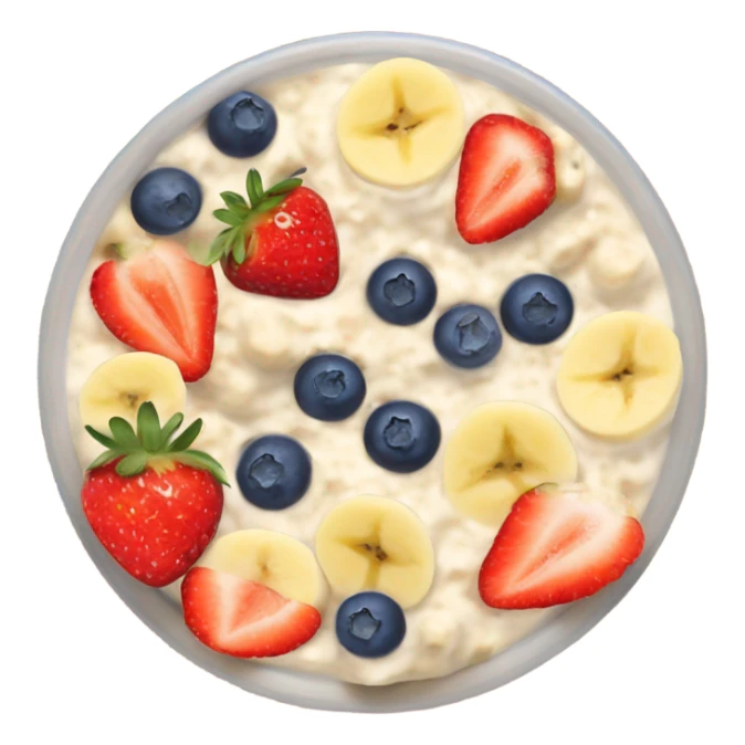 Overnight oats with blueberries,strawberries,banana and honey sticker
