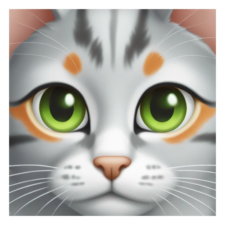 gray and orange and white cat with green eyes  sticker