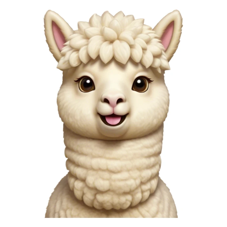 Cinematic Comical Cream Alpaca Portrait Emoji, Head tilted dramatically with an exaggeratedly amused expression, featuring a striking, fluffy cream fleece with playful texture, wide, expressive gentle eyes filled with playful disbelief, Simplified yet hilariously expressive features, highly detailed, glowing with a slightly sassy glow, high shine, dramatic yet playful, stylized with an air of cheeky mischief, bright and endearing, soft glowing outline, capturing the essence of a spirited and over-the-top alpaca, so meme-worthy it feels like it could side-eye its way into internet fame instantly! sticker
