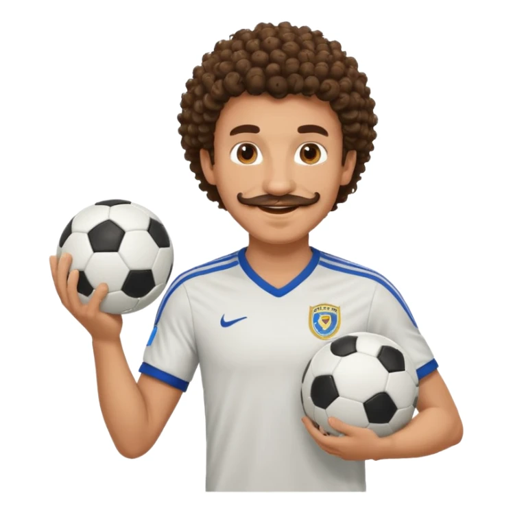 curly hair man soccer player with mustache holding soccer ball sticker