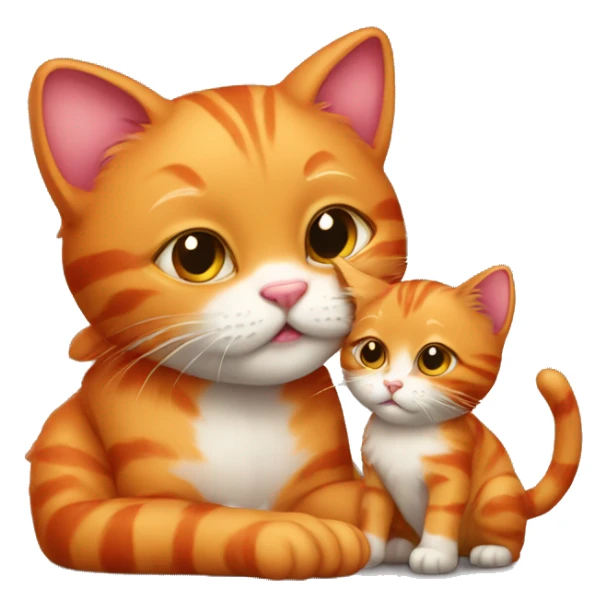 A big red cat kisses a small tricolor kitty sticker