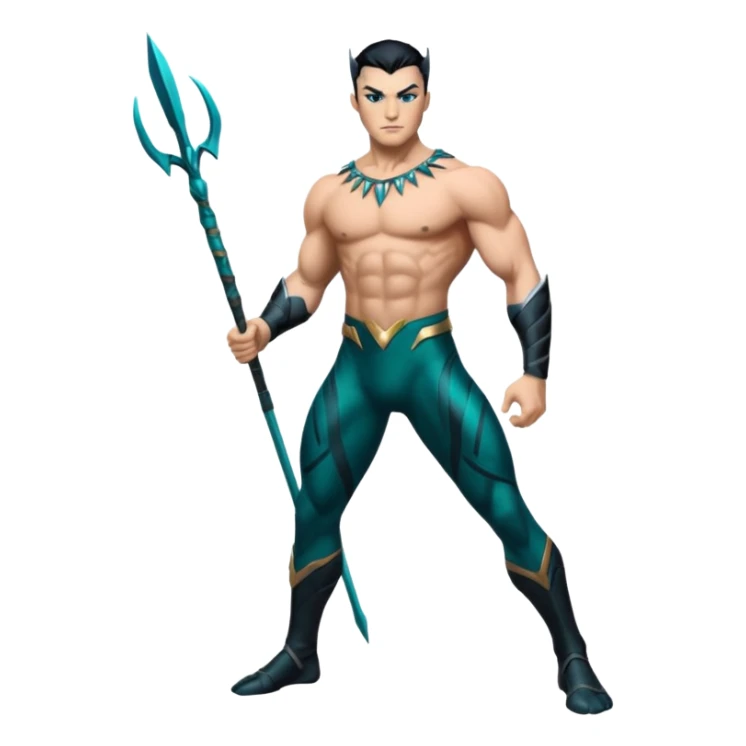 Namor from Black Panther 2, full body, holding a sharpened spear, wings at his feet sticker