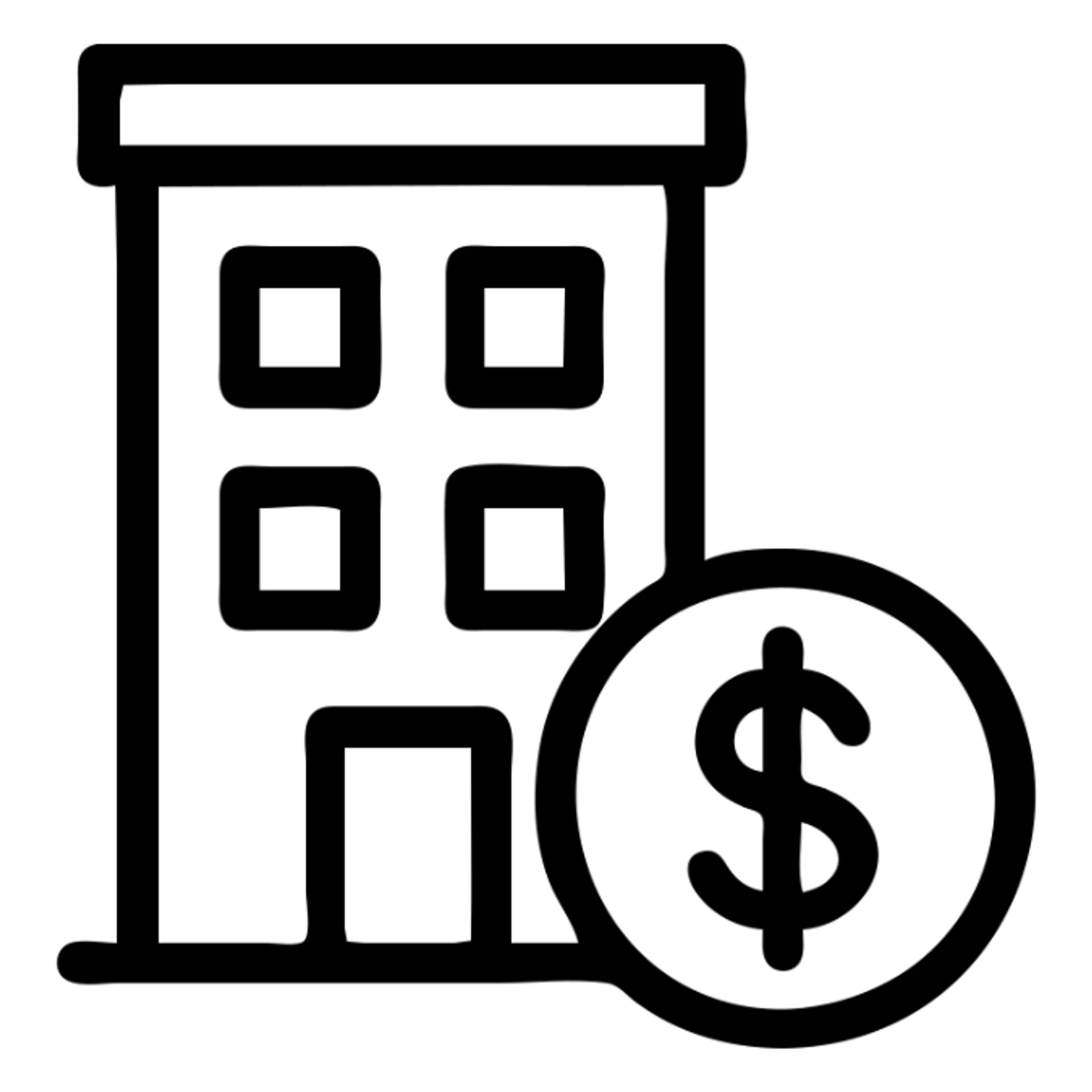 apartment rent icon, minimalistic, building with a dollar sign sticker