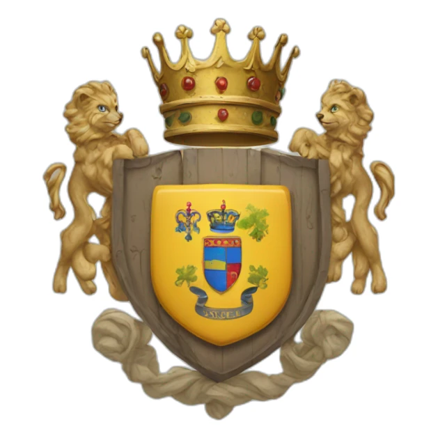 A coat of arms with an $ sticker