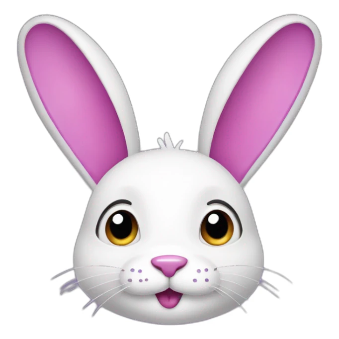 A pink rabbit with big ears, a white moustache and a big purple mouth sticker