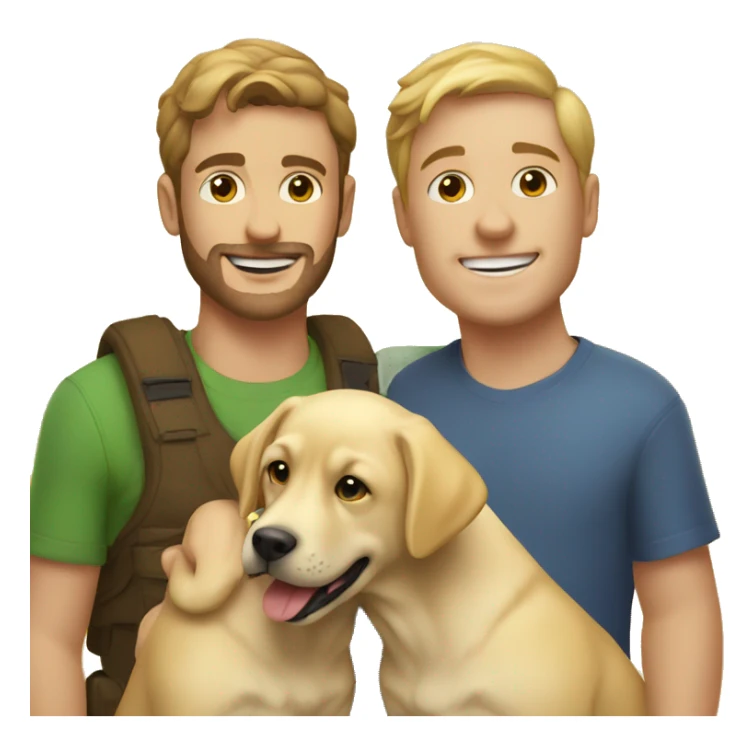 2 guys with a yellow Labrador puppy sticker