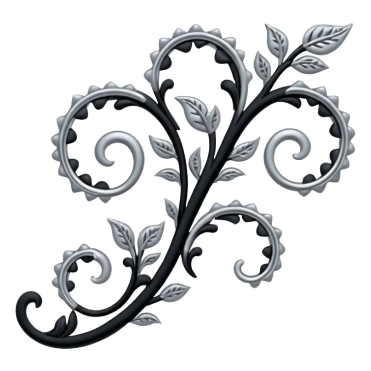 Black and silver filigree vine design, 3D, extremely detailed design sticker