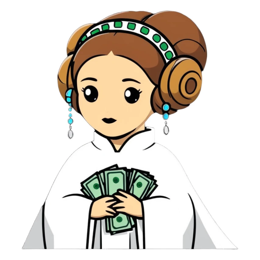Princess Leia wearing cash and diamonds sticker