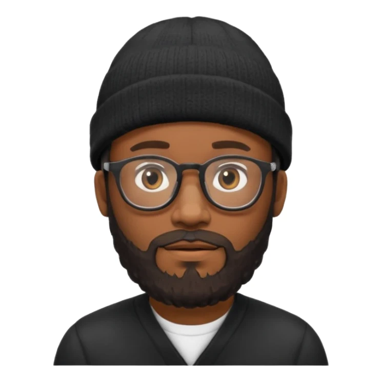 A black man wearing glasses, with a full beard, wearing a black beanie. sticker