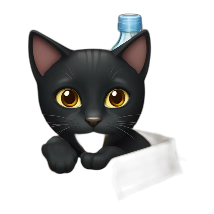 Black cat with brown eyes catching a cap of bottle sticker