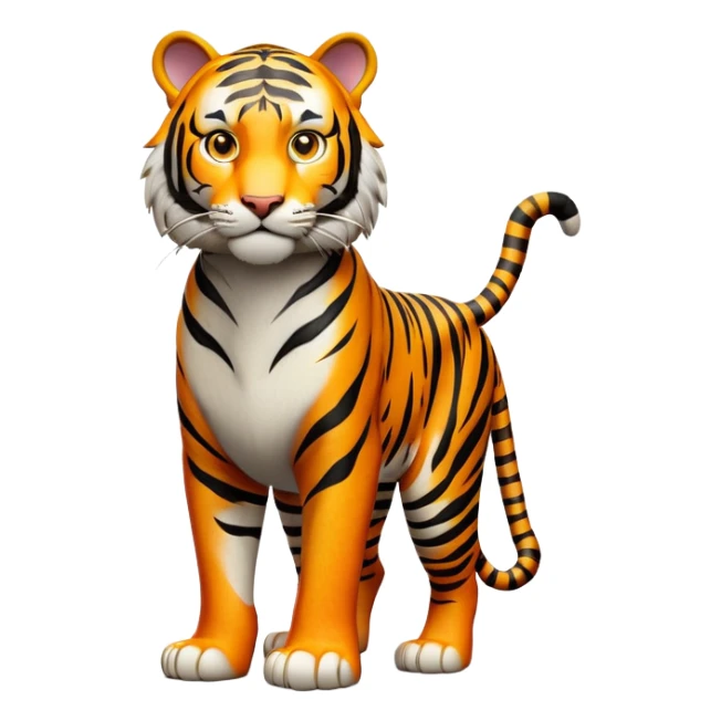 cinematic-tiger-realistic-full-body-standing-emoji,-massive-striped-frame-exuding-power-and-grace,-bold-orange-fur-with-thick-black-stripes,-head-tilted-dramatically,-piercing-yellow-eyes-focused-intensely,-simplified-yet-realistic-focused-features,-highly-detailed,-glowing-with-an-almost-sarcastic-glow sticker