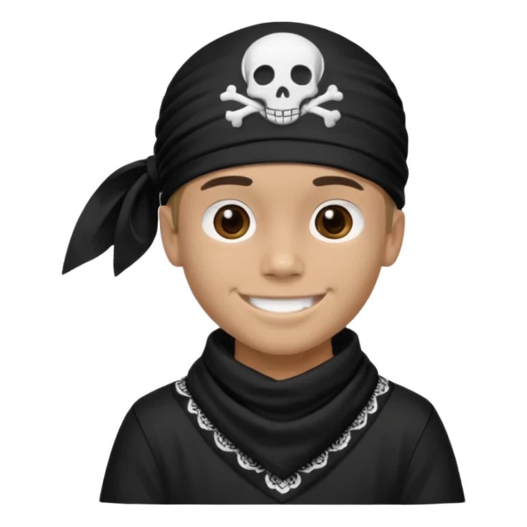 Make a boy wearing black bandana with some design on bandana sticker