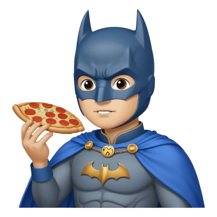 batman, wearing blue ancient chinese custome, with pizza sticker
