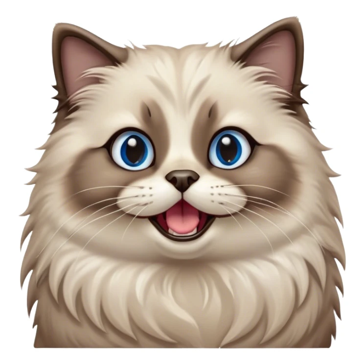 Cinematic Adorable Fluffy Brown Seal Ragdoll Cat Portrait Emoji, Head tilted cutely with big, sparkling blue eyes, soft brown seal-colored fur with darker points on the ears, face, and paws, Simplified yet irresistibly adorable features, highly detailed, glowing with a soft, warm glow, high shine, yawning in a peaceful and playful manner, stylized with a touch of whimsy, bright and endearing, soft glowing outline, capturing the essence of a relaxed and loving kitten, so cute it feels like it could leap out of the screen and stretch into a cozy nap! sticker