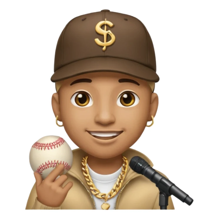 rapper emoji with microphone and baseball cap, cool attitude sticker