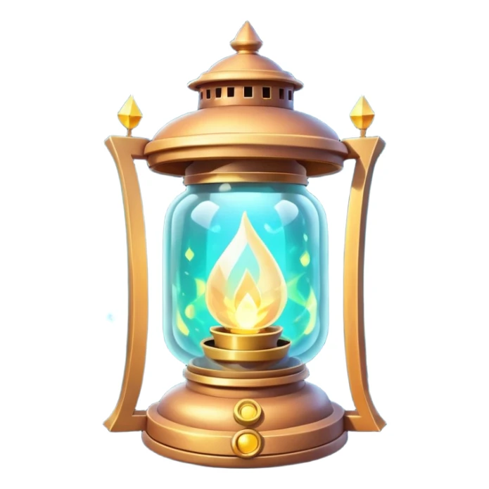 enchanted lantern object icon, strong magical glow, floating runes and sparkles, mystical light swirling inside the lantern, fantasy magic aura, 3D cartoon, mobile game icon style, centered, clean background, no text, no watermark sticker