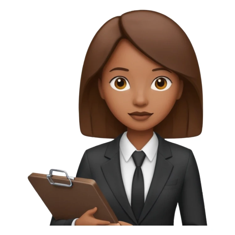 black woman in a suit holding a clipboard sticker