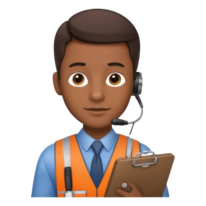 male HR assistant, person with clipboard, no headset sticker