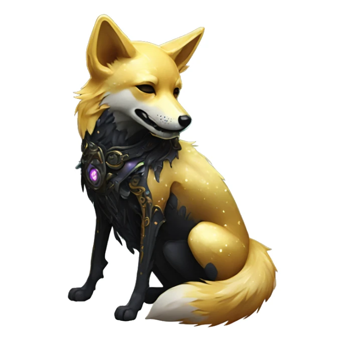 Black iridescent dog fox zombie skeleton gold mechanical nebula galaxy stars flowers fairy lights vintage sticker