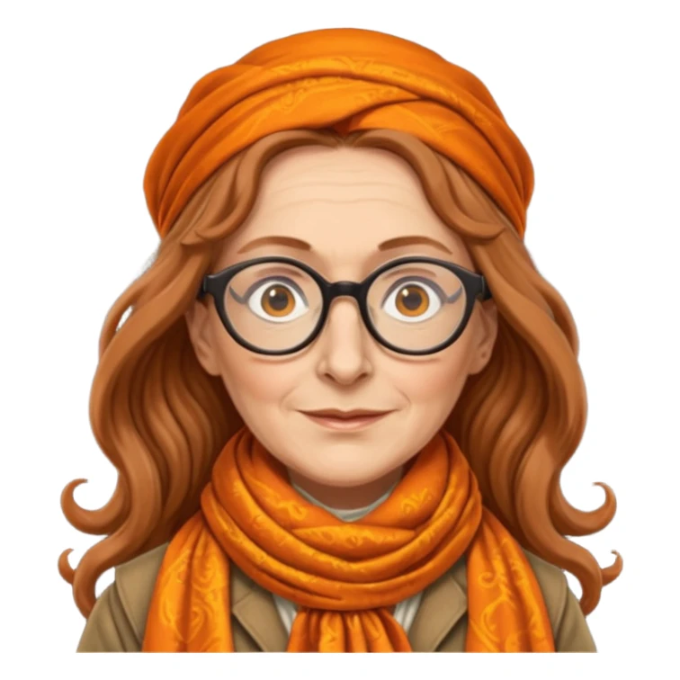 Professor Sybill Trelawney wearing glasses, orange scarf sticker
