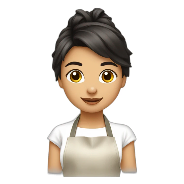 petite girl dark hair cooking risotto with norwich terrier sticker